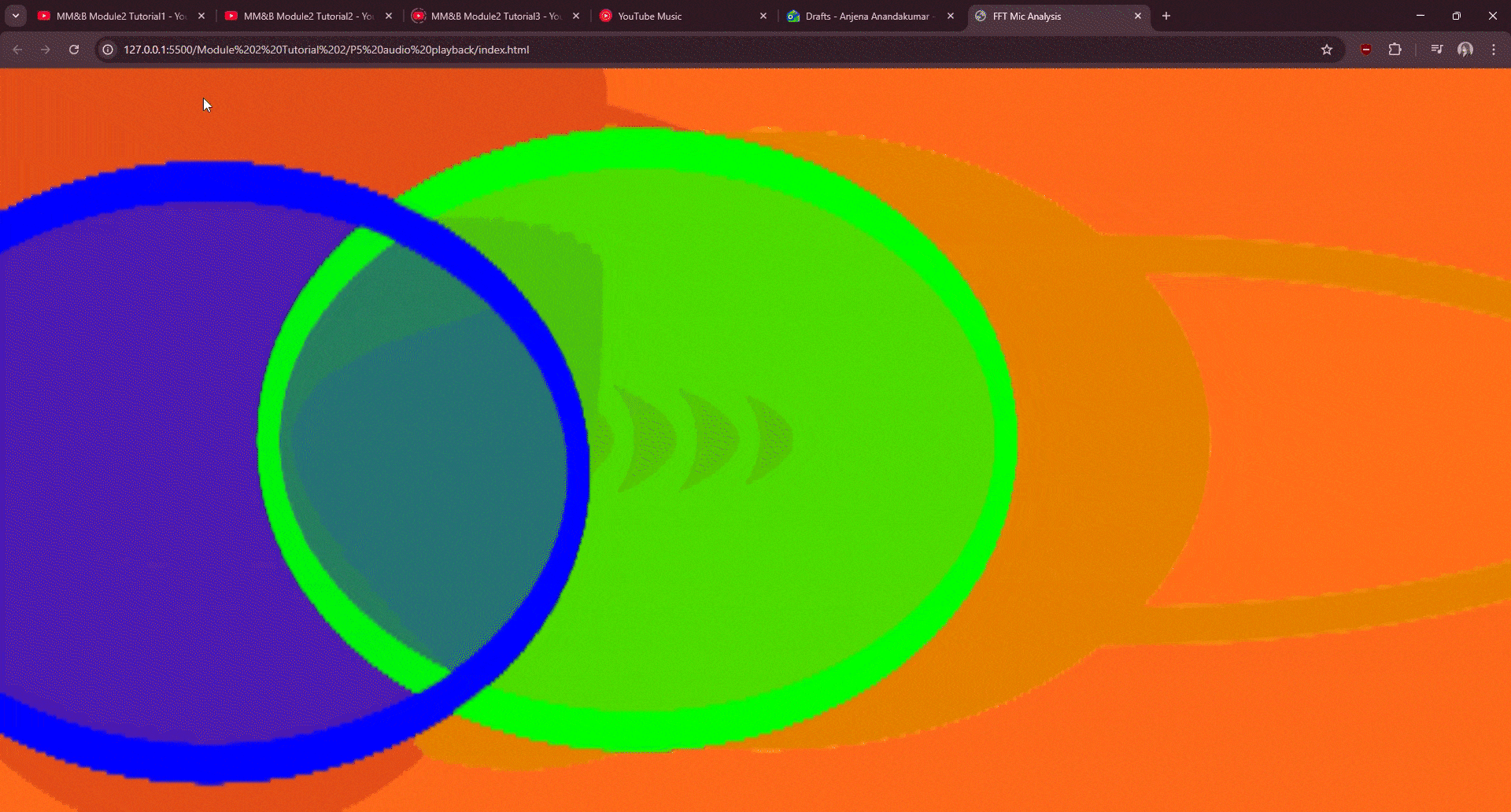 Tutorial 2 exploration. This one I changed the colours, sounds, the way the shapes look and react according to the mouse movement.