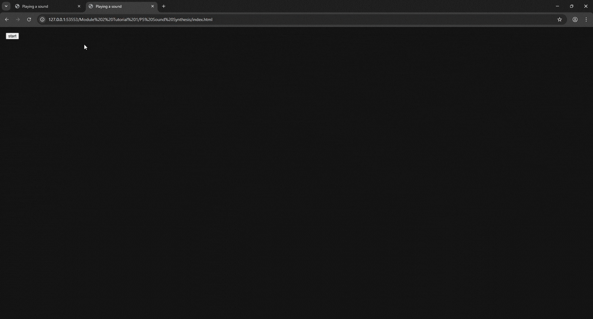Started with Tutorial 1 and explored ways to change the p5.js code and looked for ways to input my own sounds into the code rather than use the default ones.