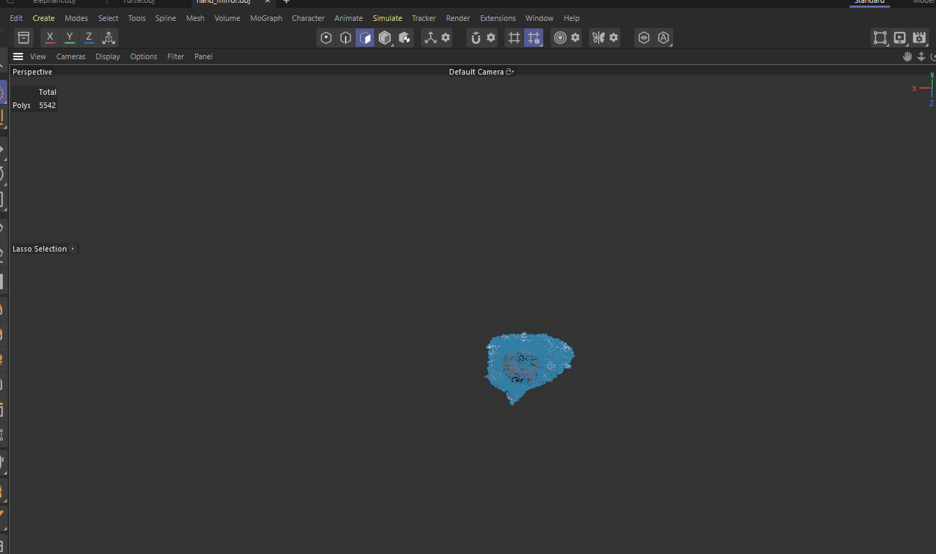 My hand mirror imported into C4D. Had to be cropped and mesh needed to be tweaked.