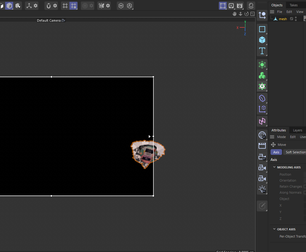 My hand mirror imported into C4D. Had to be cropped and mesh needed to be tweaked.